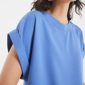 Blue turn back drape sleeve shirt